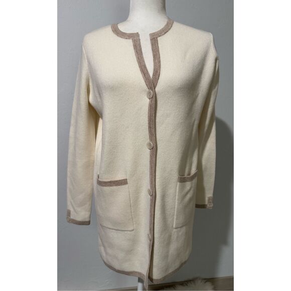 J. McLaughlin wool & cashmere blend long cardigan button front deep pockets quit - Picture 1 of 9